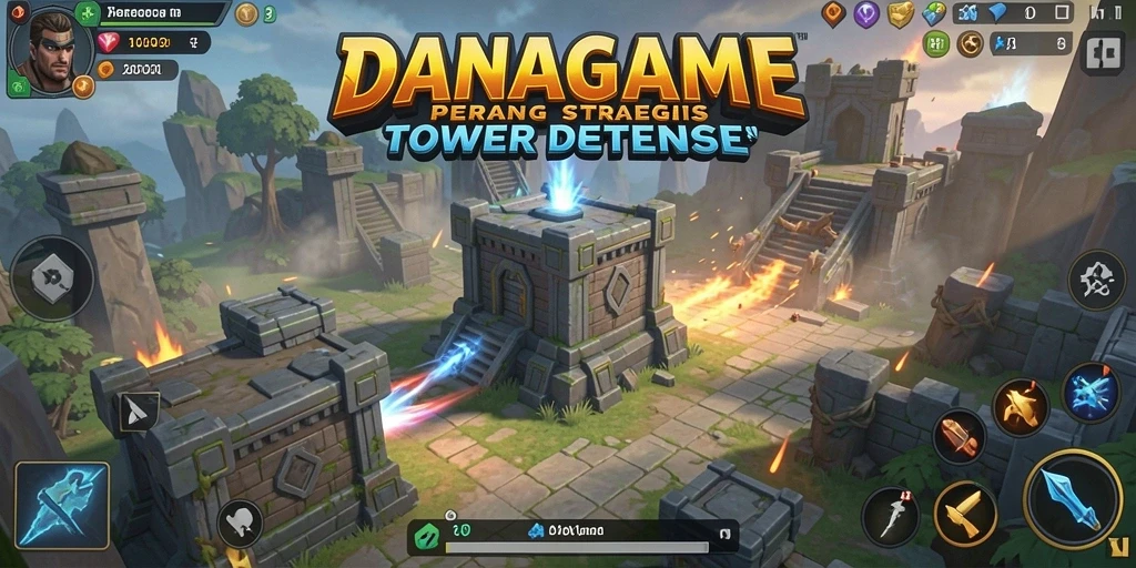 Tampilan strategis gameplay Tower Defense yang seru.