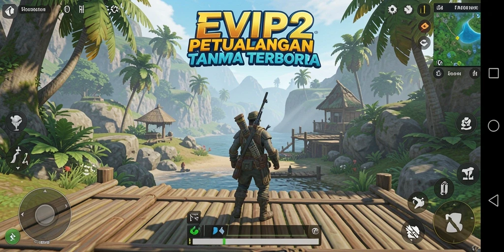 Screenshot EVIP2 menunjukkan pemain menjelajahi dunia yang luas dan penuh petualangan.