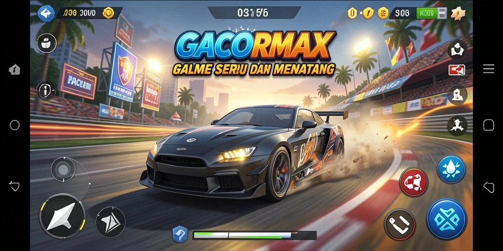 Tangkapan layar menunjukkan aksi balap intens dalam GACORMAX.