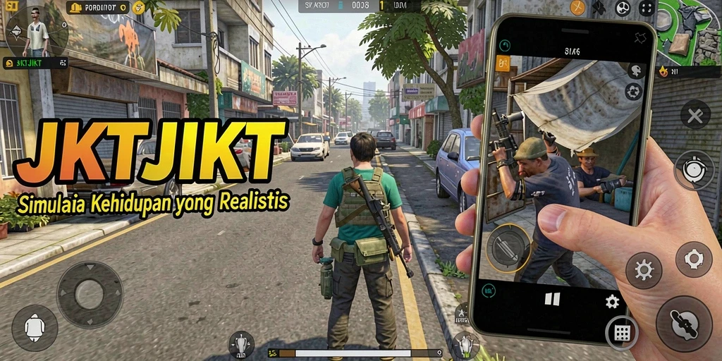 Tampilan gameplay JKTJKT yang menunjukkan interaksi karakter.