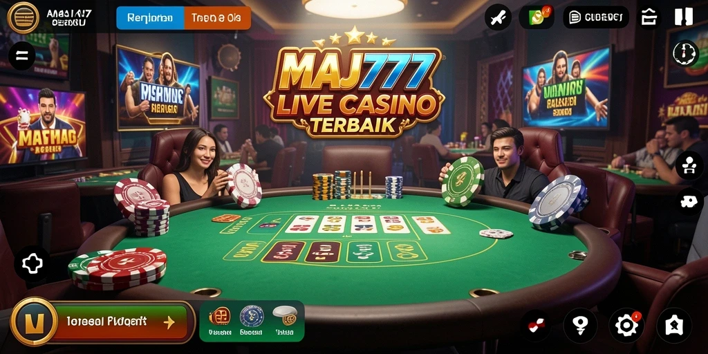 Tangkapan layar utama MAJ777 menunjukkan suasana permainan Live Casino yang mendebarkan.