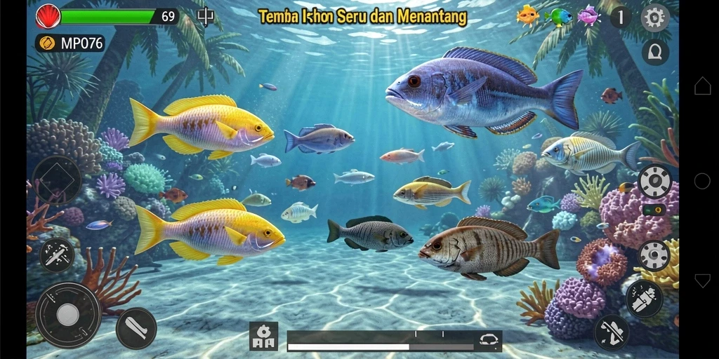 Screenshot gameplay tengah berburu ikan di MPO76.