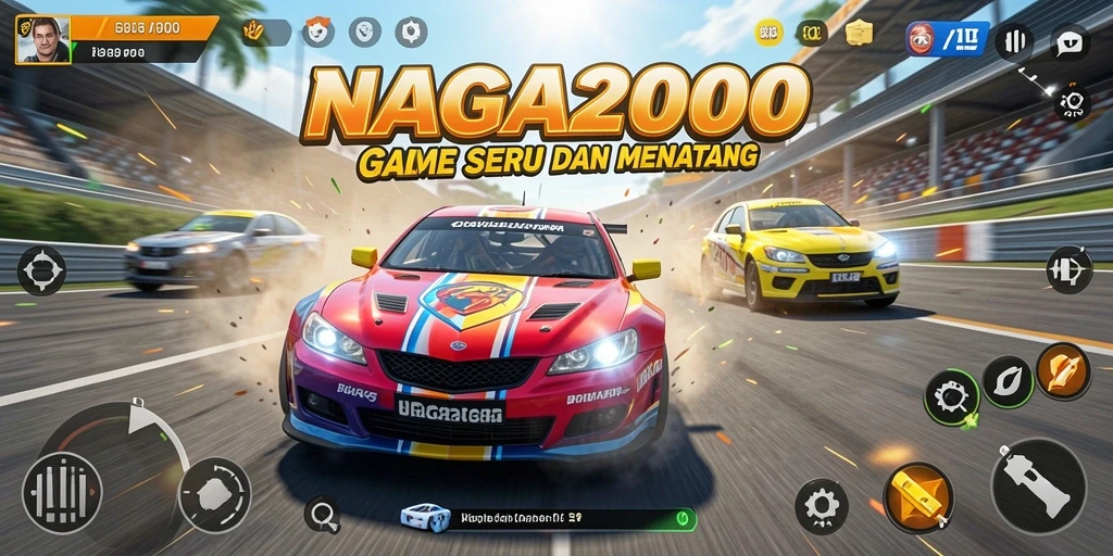Tampilan gameplay seru NAGA2000 saat balapan di trotoar kota.