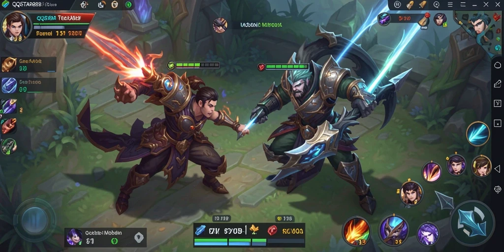 Screenshot gameplay seru dari QQSTAR88 dengan pertarungan MOBA yang menegangkan.