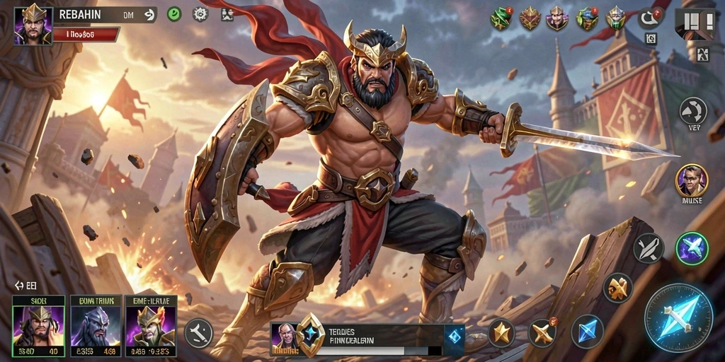 Screenshot utama gameplay Battle Royale REBAHIN yang menegangkan dan penuh aksi.