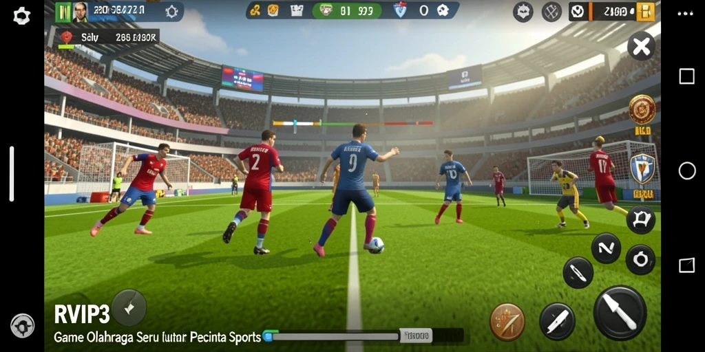 Screenshot utama RVIP3 menunjukkan aksi seru dalam pertandingan olahraga.